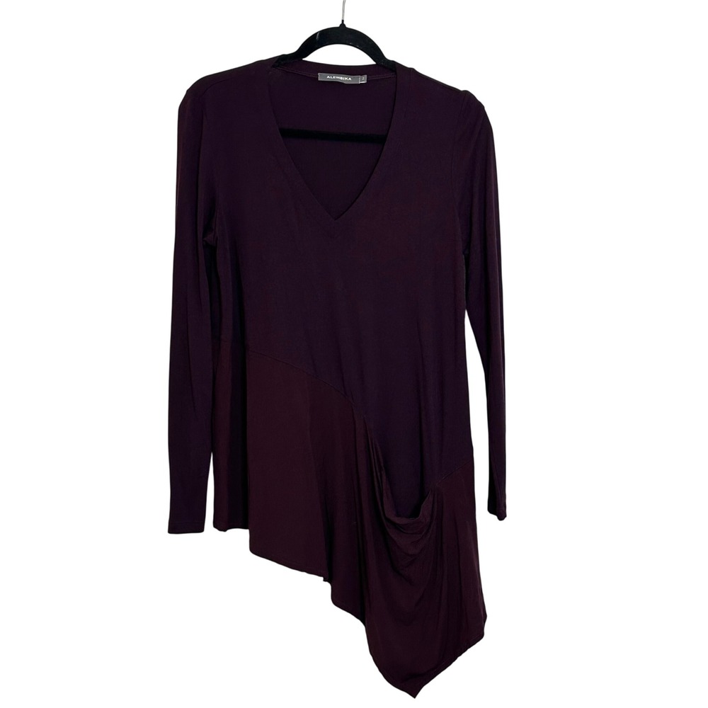 Alembika‎ Asymmetrical Knit Tunic Top Size 2 US Size M Dark Purple Lagenlook